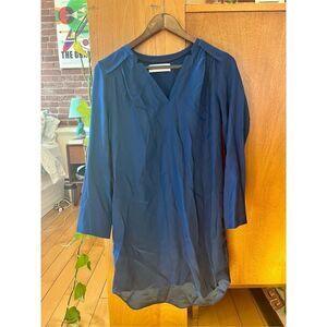 Amanda Uprichard | Silk V-Neck Tunic Shift Mini Dress Navy Size S